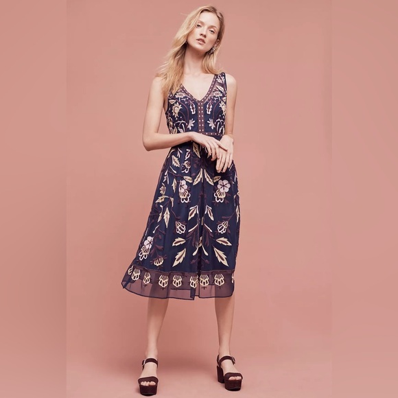 Anthropologie Dresses & Skirts - Anthropologie Moulinette Soeurs Embroidered Alicante Midi Dress Women's size 6